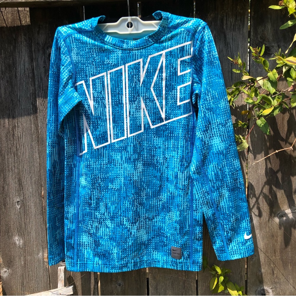Nike Pro Compression Dri Fit Boy's Kids Shirt Size XL Blue Long Sleeves